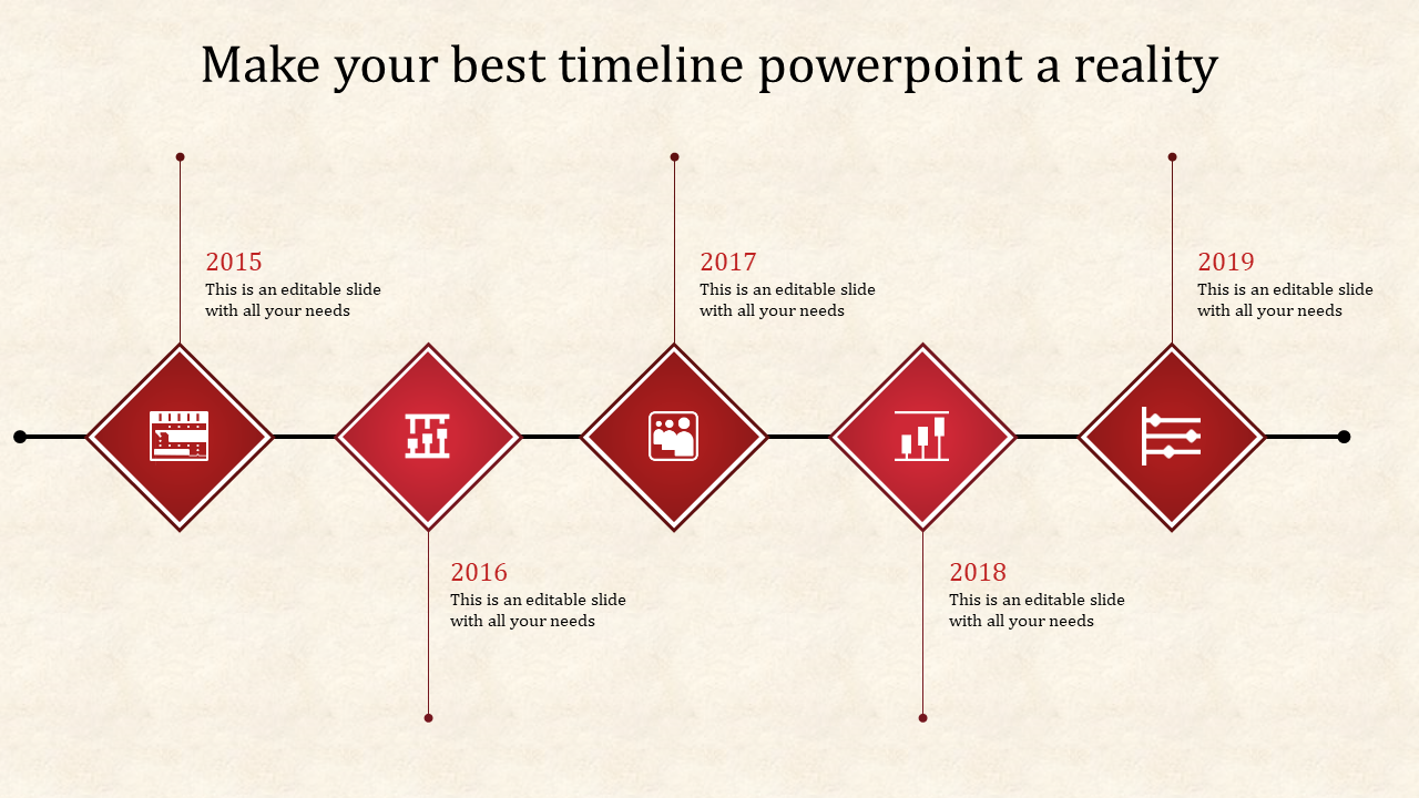 Use Best Timeline PowerPoint With Five Nodes Slide